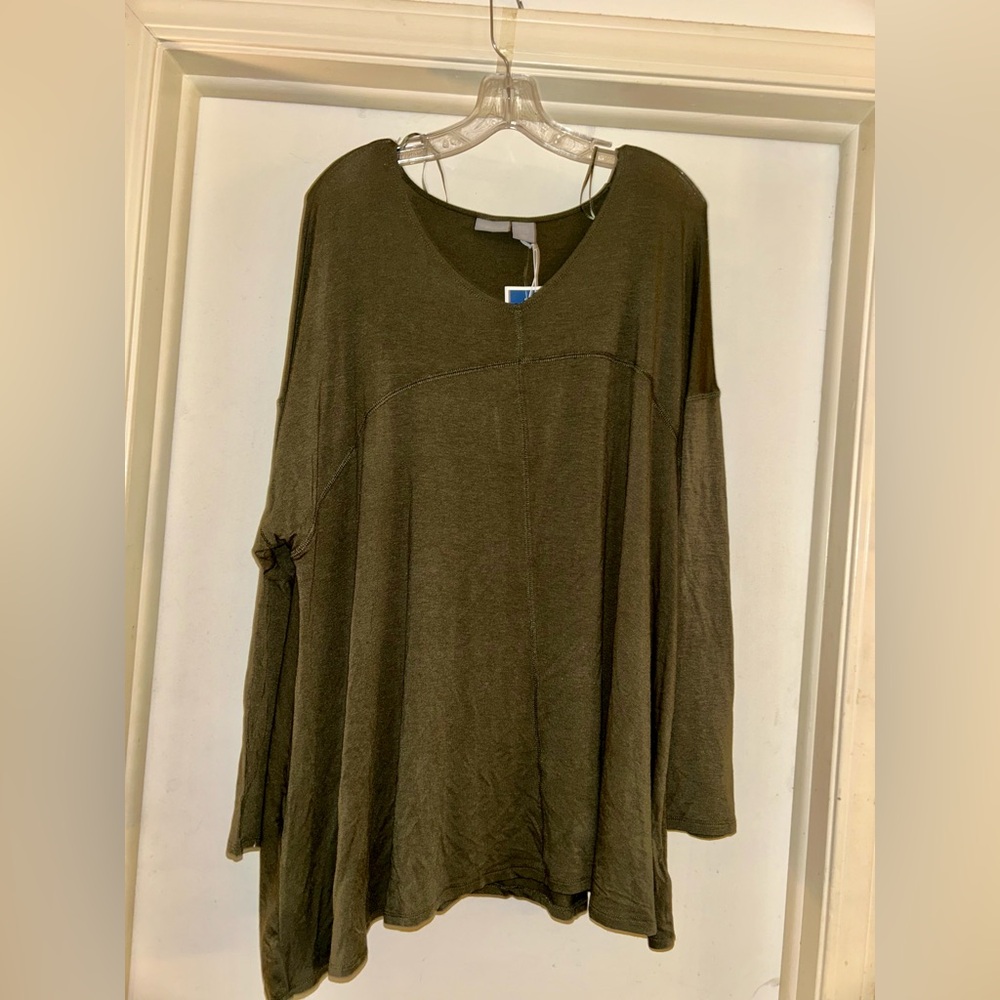Olive Green V-Neck Long Sleeve Tunic